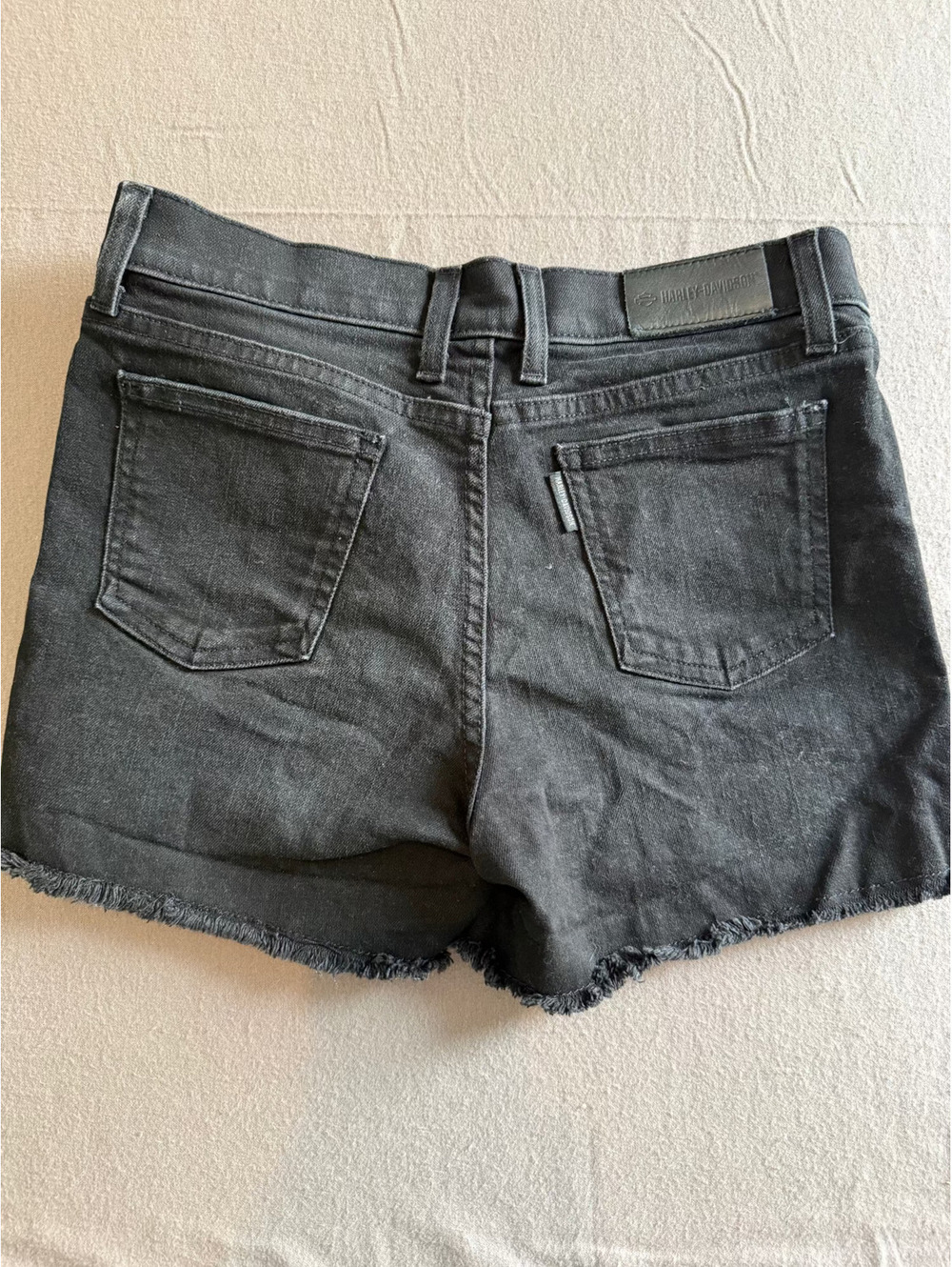 Harley-Davidson Black Denim Cutoff Shorts Size 26 Raw Hem Biker Moto